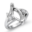 Round Marquise Diamond 3 Stone Engagement Ring Setting 14k White Gold 0.2Ct - javda.com 