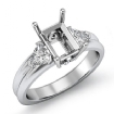 Three Stone Diamond Engagement Trillion Emerald Semi Mount Ring 18k White Gold 0.58Ct - javda.com 