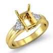 Three Stone Diamond Engagement Trillion Emerald Semi Mount Ring 18k Yellow Gold 0.58Ct - javda.com 