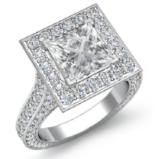 Halo Micro Pave Bridge Accent diamond Ring 14k Gold White