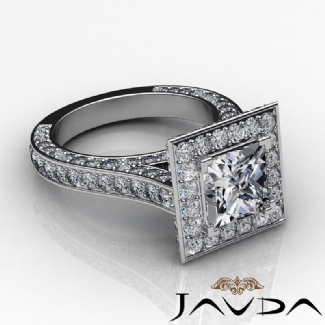 2.1Ct Diamond Engagement Ring Halo Pave Setting  Platinum Princess SemiMout