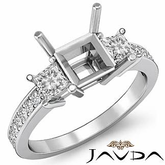 3 Stone Diamond Engagement Ring Princess Cut Semi Mount Setting 14k Gold White 0.8Ct