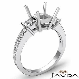 3 Stone Diamond Engagement Ring Princess Cut Semi Mount Setting 14k Gold White 0.8Ct