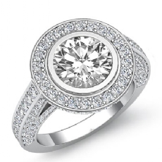Halo Bezel Setting Sidestone diamond Ring 14k Gold White