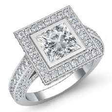 Halo Bezel Setting Sidestone diamond Ring 14k Gold White