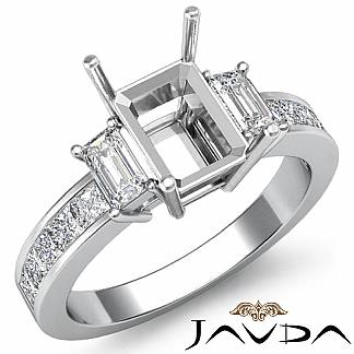 Emerald Diamond 3Stone Engagement Ring Platinum 950 Princess Channel Setting 0.8Ct