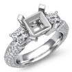 Three 3 Stone Round Diamond Engagement Ring Platinum 950 Princess Semi Mount 2.8Ct - javda.com 