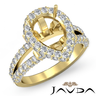 1.52Ct Pear Shape Semi Mount Halo Setting Diamond Engagement Ring 14k Gold Yellow