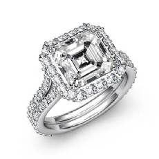 2 Row Shank Halo Pave Set diamond Ring 14k Gold White