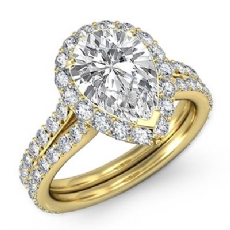 Halo Pave Set Split Shank diamond  18k Gold Yellow
