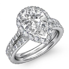 Halo Pave Set Split Shank diamond Ring 18k Gold White