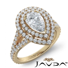 French V Pave Halo Split Shank diamond Ring 14k Gold Yellow
