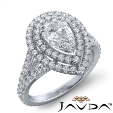 French V Pave Halo Split Shank diamond Ring 14k Gold White