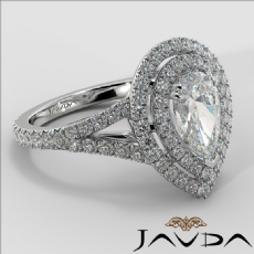 French V Pave Halo Split Shank diamond Ring 18k Gold White