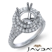 Round Semi Mount French V Cut Pave Diamond Engagement Ring 18k White Gold 1.3Ct - javda.com 