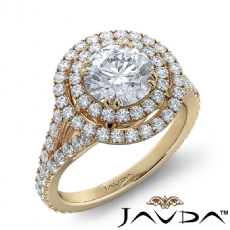 Double Halo French-Set Pave diamond Ring 18k Gold Yellow