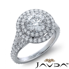 Double Halo French-Set Pave diamond Ring 18k Gold White