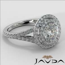 Double Halo French-Set Pave diamond Ring 18k Gold White