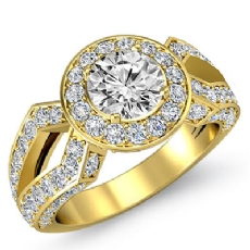 Split Shank Pave Set Halo diamond Ring 18k Gold Yellow