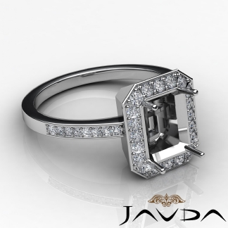 1Ct Diamond Engagement Semi Mount Halo Setting 18k Gold White Emerald Shape Ring