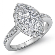 Sidestone Halo Pave Set diamond Ring 14k Gold White