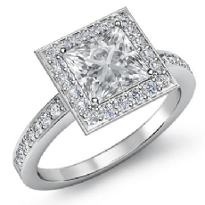 Halo Pave Set Sidestone diamond Ring 18k Gold White