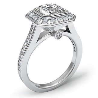 0.5Ct Diamond Engagement Halo Setting Ring Asscher Semi Mount Platinum
