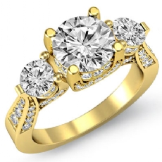 3 Stone Prong Set Sidestone diamond  14k Gold Yellow