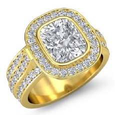 3 Row Shank Bezel Halo diamond  14k Gold Yellow