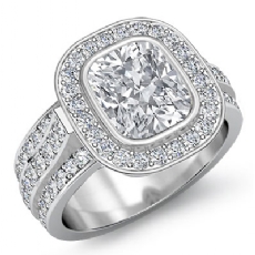 Bezel Set Trio Shank Halo diamond Ring 18k Gold White