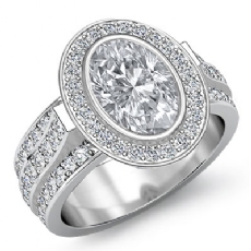 Halo Bezel Pave Set Shank diamond Ring Platinum 950