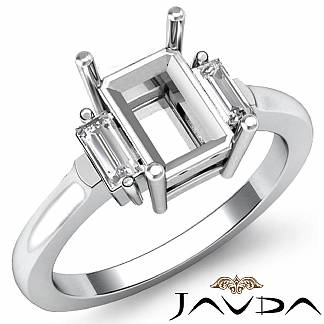 Three Stone Diamond Baguette Emerald Semi Mount Engagement Ring 14k Gold White 0.25Ct