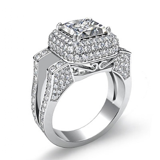 1.75Ct Diamond Engagement Ring Princess Semi Mount Halo Setting Platinum