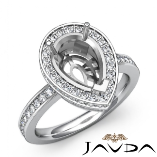1.05Ct Diamond Engagement Ring Pear Shape Semi Mount 14k Gold White Halo Setting