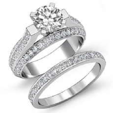 Classic Trio Shank Bridal Set diamond Ring 18k Gold White