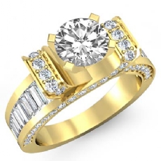 Baguette Channel Set 4 Prong diamond Ring 18k Gold Yellow