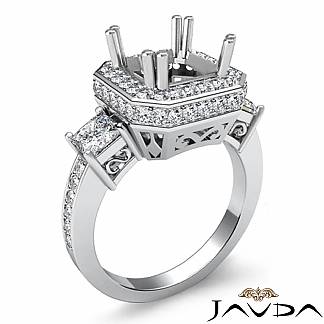 Round Princess Diamond 3 Stone Engagement Ring Setting 14k Gold White Semi Mount 1Ct