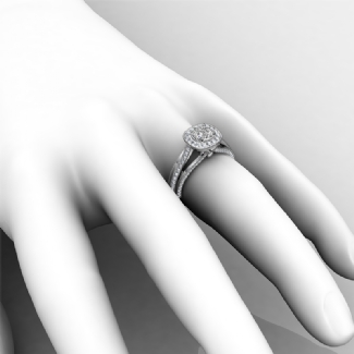 Halo Pre-Set Diamond Engagement Round SemiMount Millgrain Ring 14K W Gold 0.90Ct