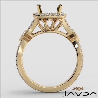 Round Halo U Cut Prong Diamond Engagement Ring Semi Mount 14k Gold Yellow 0.65Ct