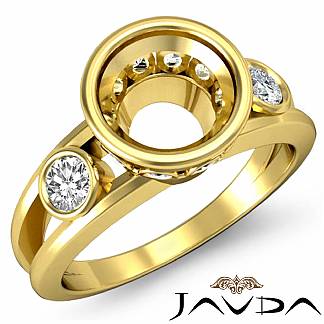 Round Bezel Diamond Engagement 3 Stone Ring Semi Mount 14k Gold Yellow Setting 0.5Ct