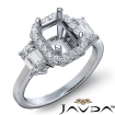 3 Stone Halo Diamond Engagement Emerald Semi Mount Platinum 950 Ring 0.78Ct - javda.com 
