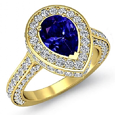 Circa Halo Pave Side-Stone diamond Ring 14k Gold Yellow
