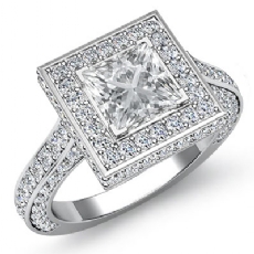 Pave Set Circa Halo Filigree diamond Ring 14k Gold White