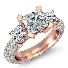 Vintage Style Micropave 3Stone diamond Ring 14k Rose Gold