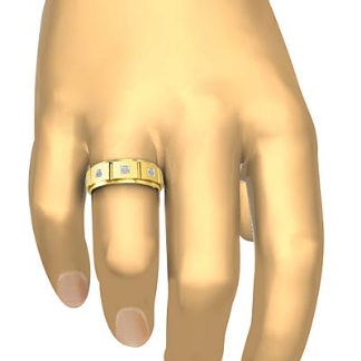 7mm Men's Princess Diamond Half Wedding Band Solid Ring 18k Gold Yellow 0.3Ct