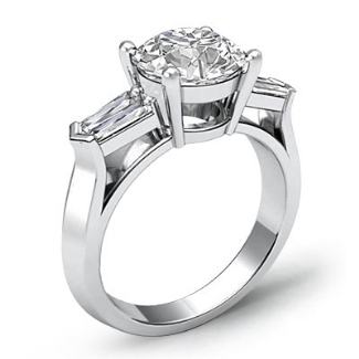 Baguette Round Diamond Three 3 Stone Engagement Ring Semi Mount 14k W Gold 1/2Ct