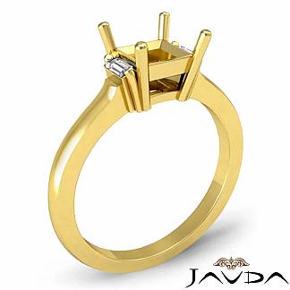Baguette Princess Three Stone Diamond Engagement Ring 18k Gold Yellow Setting 0.15Ct