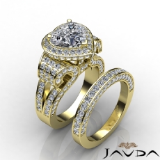 Vintage Halo Pave Bridal Set diamond  14k Gold Yellow