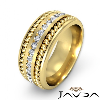 Pave Diamond Rope Eternity Solid Ring 9.5mm Men Wedding Band 18k Gold Yellow 1Ct