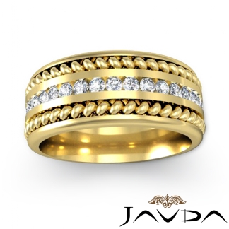 Pave Diamond Rope Eternity Solid Ring 9.5mm Men Wedding Band 18k Gold Yellow 1Ct